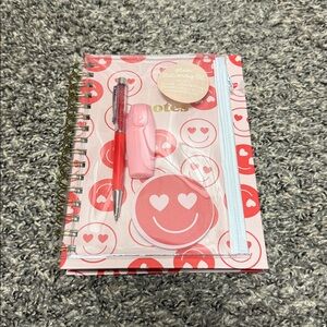Pink Smiley Face Notebook Set with Pen and Eraser
